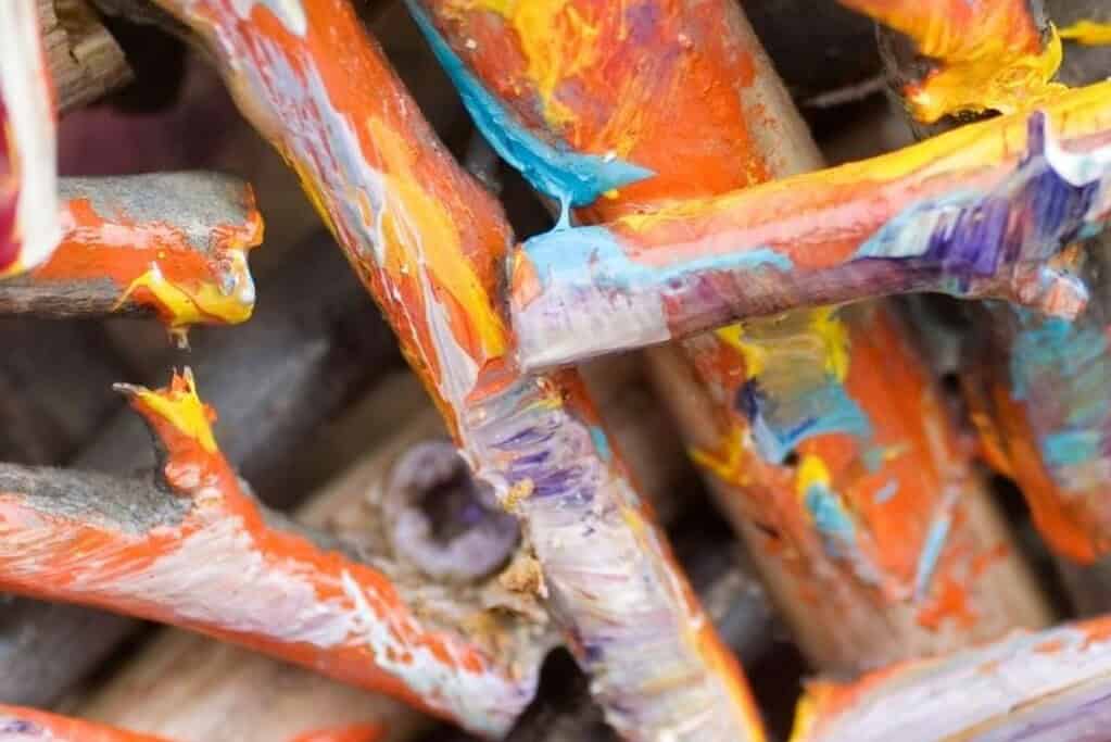 Tree branches painted by kids.